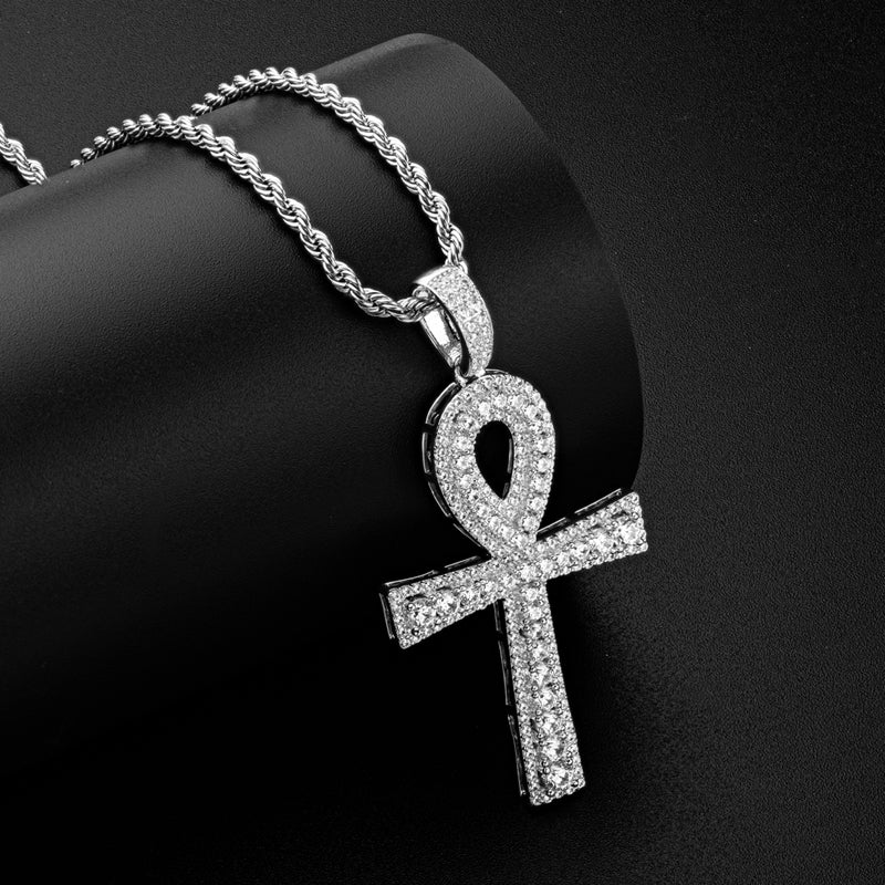 925 Sterling Silver Hip Hop Charm Cross Created Diamond Pendant Necklace 9