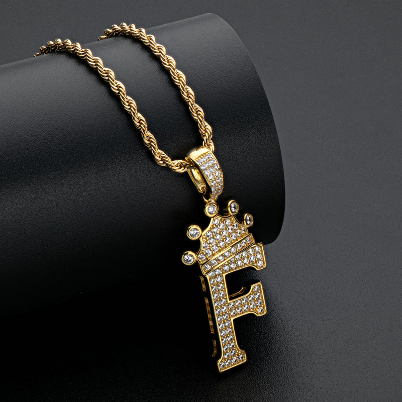 925 Sterling Silver Round Cut Created Diamond Hip Hop Micro Pave The Letter F Pendant Necklace 10