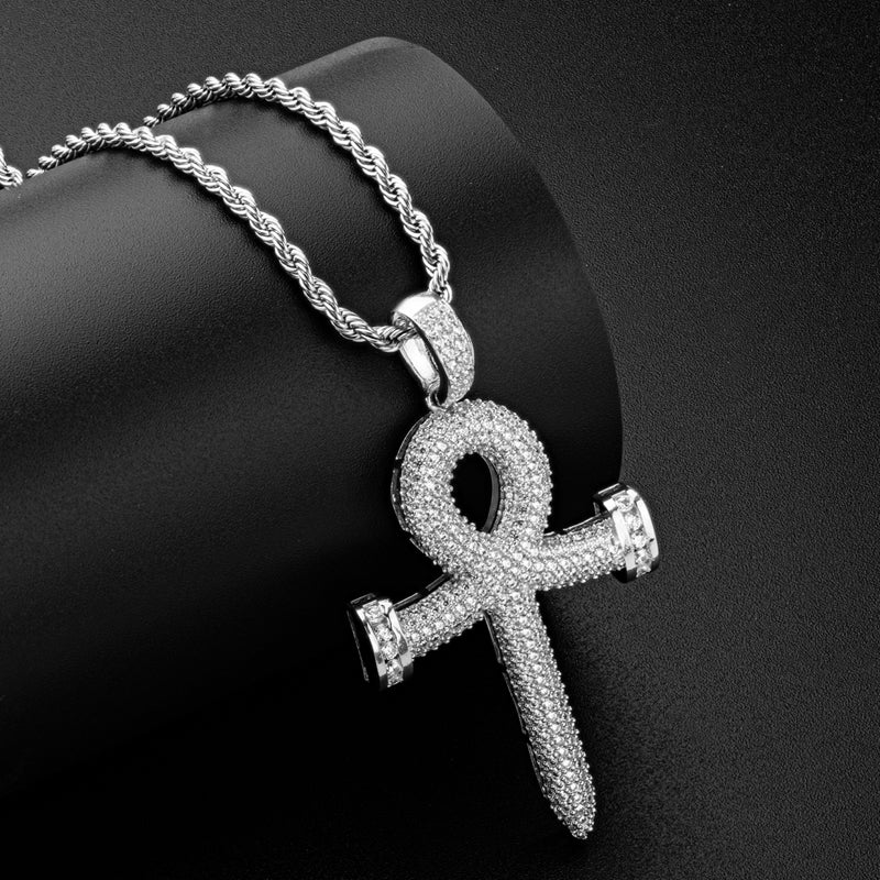 925 Sterling Silver Personalized Cross Created CZ Rope Chain Pendant Necklace 9