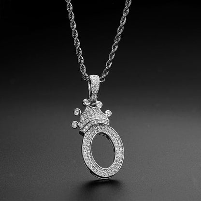 925 Sterling Silver Number 0 Created Diamond Hip Hop Long Chain Pendant Necklace 10