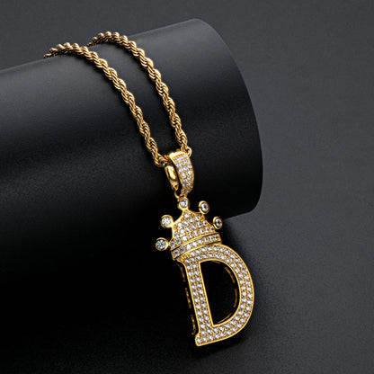 925 Sterling Silver Round Cut Created Diamond Hip Hop Micro Pave The Letter D Pendant Necklace 10