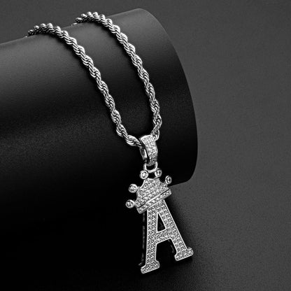 925 Sterling Silver Round Cut Created Diamond Hip Hop Micro Pave The Letter A Pendant Necklace 10