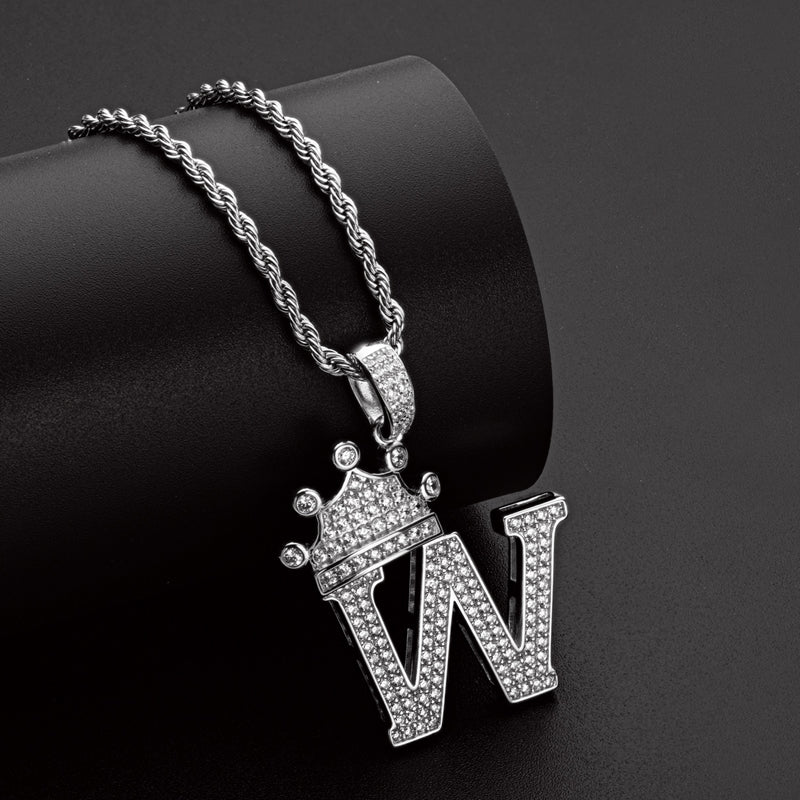 925 Sterling Silver The Letter W Created Diamond Hip Hop Men Women Pendant Necklace 10