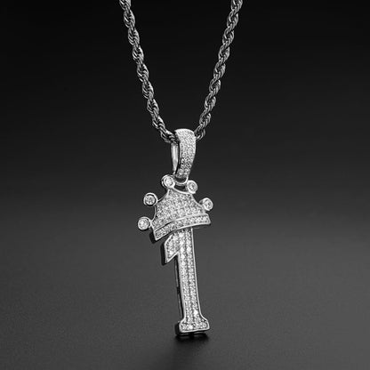 925 Sterling Silver Number 1 Created Diamond Hip Hop Long Chain Pendant Necklace 10