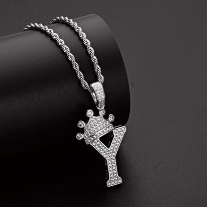 925 Sterling Silver Created Diamond Hip Hop Micro Pave The Letter Y Pendant Necklace 10