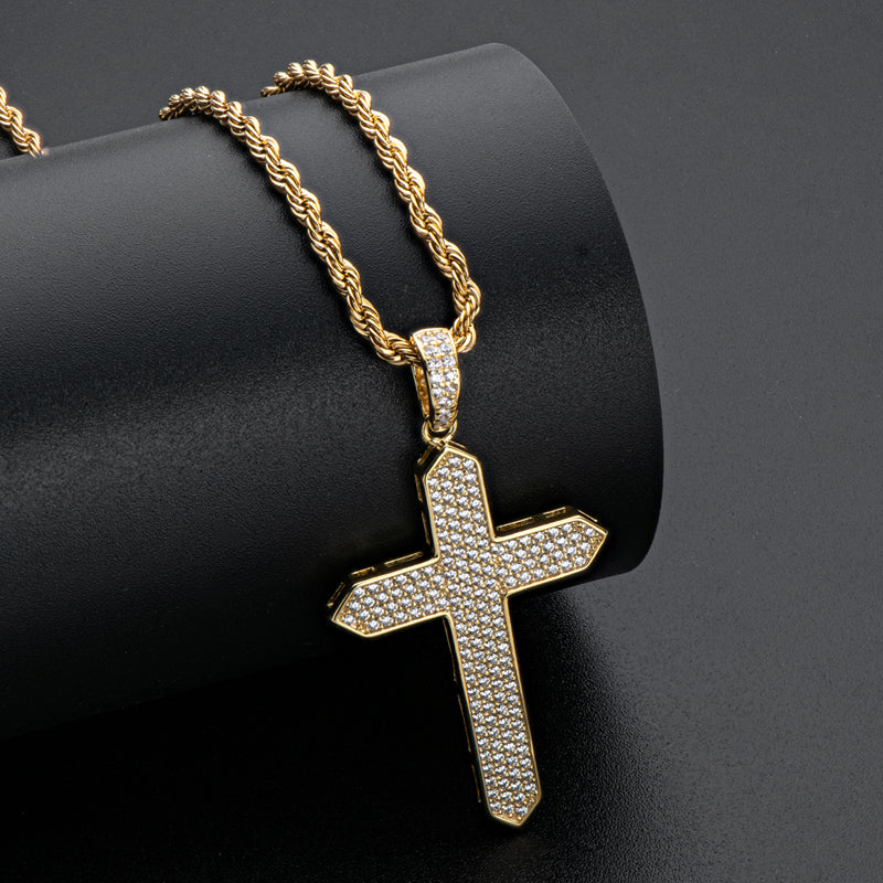 925 Sterling Silver Created CZ Cross Hip Hop Long Chain Pendant Necklace 10