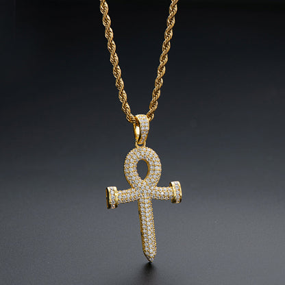 925 Sterling Silver Created Diamond Cross Hip Hop Rope Chain Pendant Necklace 9