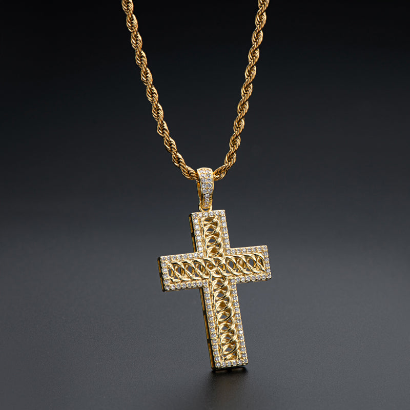 925 Sterling Silver Created Diamond Cross Hip Hop Long Chain Luxury Pendant Necklace 9