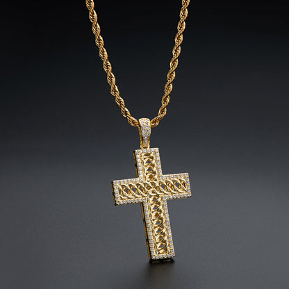 925 Sterling Silver Created Diamond Cross Hip Hop Long Chain Luxury Pendant Necklace 9