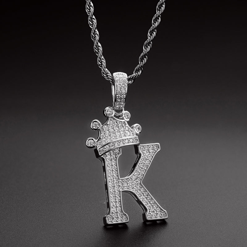 925 Sterling Silver Created Diamond Hip Hop Micro Pave The Letter K Pendant Necklace 11