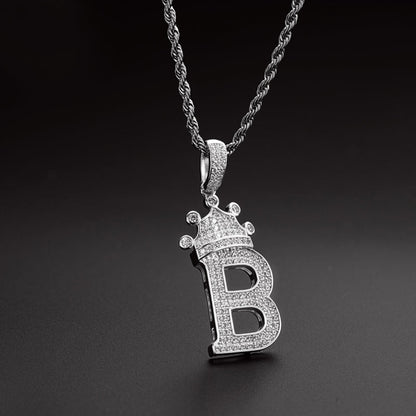 925 Sterling Silver Round Cut Created Diamond Hip Hop Micro Pave The Letter B Pendant Necklace 11