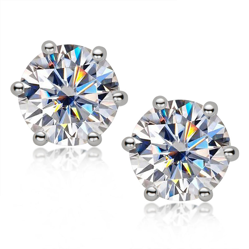 925 Sterling Silver Round Cut Cubic Zirconia Classic Stud Earrings 2