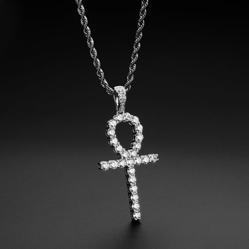 925 Sterling Silver Created CZ Cross Hip Hop Rope Chain Pendant Necklace 6