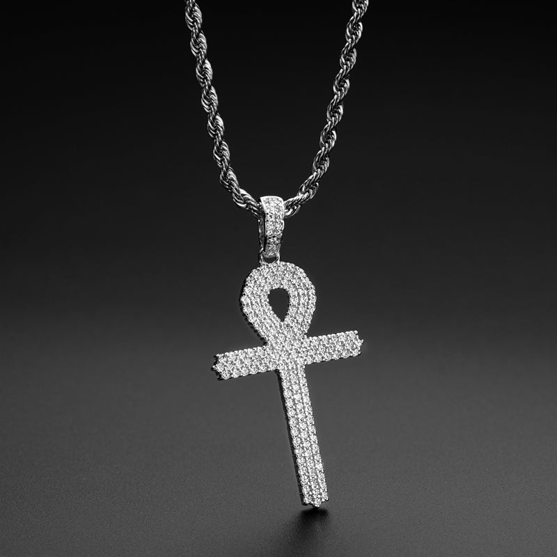 925 Sterling Silver Created Diamond Cross  Hip Hop Men Pendant Necklace 6