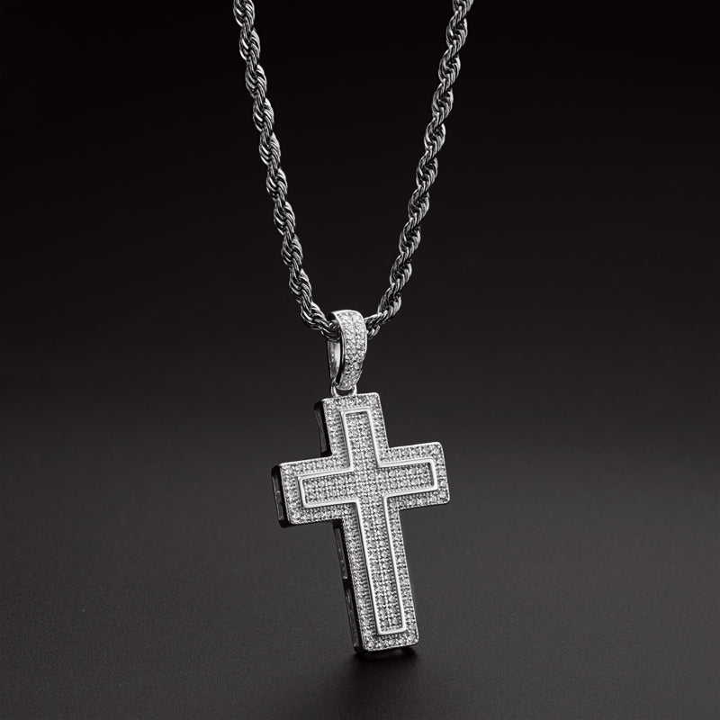 925 Sterling Silver Personalized Multilayer Cross Long Chain Cool Pendant Necklace 11