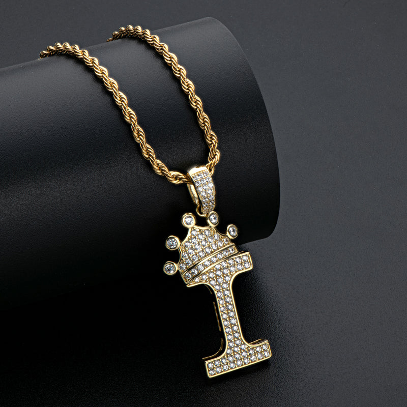 925 Sterling Silver Round Cut Created Diamond Hip Hop Micro Pave The Letter I Pendant Necklace 11