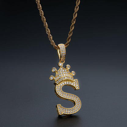 925 Sterling Silver Created CZ Hip Hop Micro Pave The Letter S Pendant Necklace 11