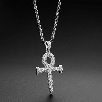 925 Sterling Silver Created Diamond Cross Hip Hop Rope Chain Pendant Necklace 10