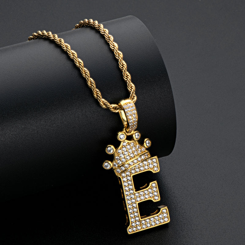 925 Sterling Silver Round Cut Created Diamond Hip Hop Micro Pave The Letter E Pendant Necklace 11