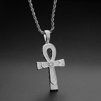 925 Sterling Silver Round Cut Created Diamond Cross Hip Hop Luxury Pendant Necklace 11