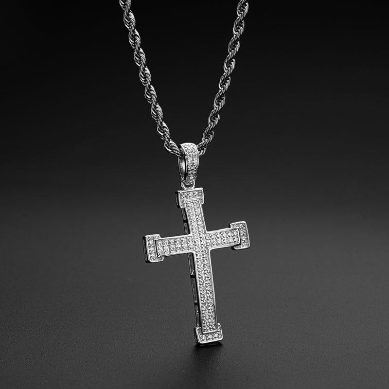 925 Sterling Silver Personalized Cross Created CZ Hip Hop Charm Pendant Necklace 10