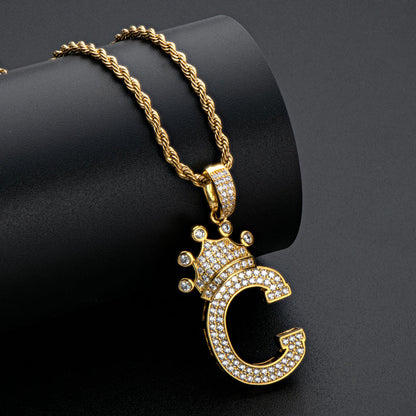 925 Sterling Silver Round Cut Created Diamond Hip Hop Micro Pave The Letter C Pendant Necklace 11