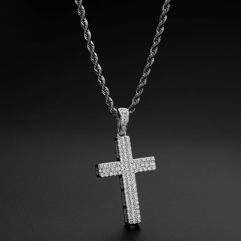 925 Sterling Silver Round Cut Created CZ Hip-Hop Cross Pendant Necklace 8