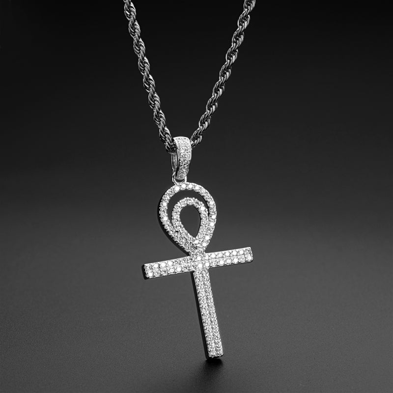 925 Sterling Silver Round Cut Created CZ Personalized Cross Hip Hop Pendant Necklace 6