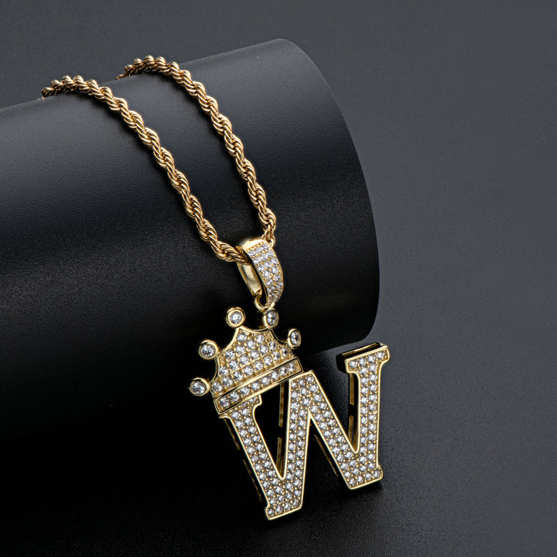 925 Sterling Silver The Letter W Created Diamond Hip Hop Men Women Pendant Necklace 11