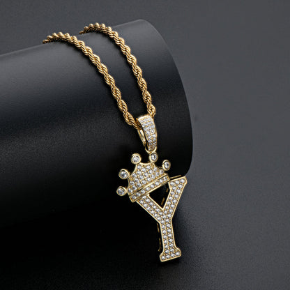 925 Sterling Silver Created Diamond Hip Hop Micro Pave The Letter Y Pendant Necklace 11