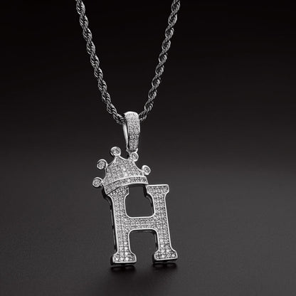 925 Sterling Silver Round Cut Created Diamond Hip Hop Micro Pave The Letter H Pendant Necklace 11