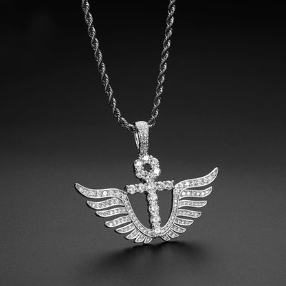 925 Sterling Silver Cross Wings Created Diamond Personalized Pendant Necklace 5