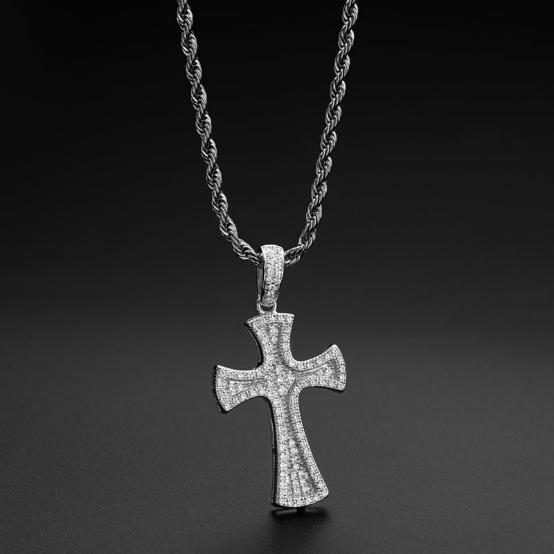 925 Sterling Silver Created CZ Cross Hip Hop Long Rope Chain Pendant Necklace 7