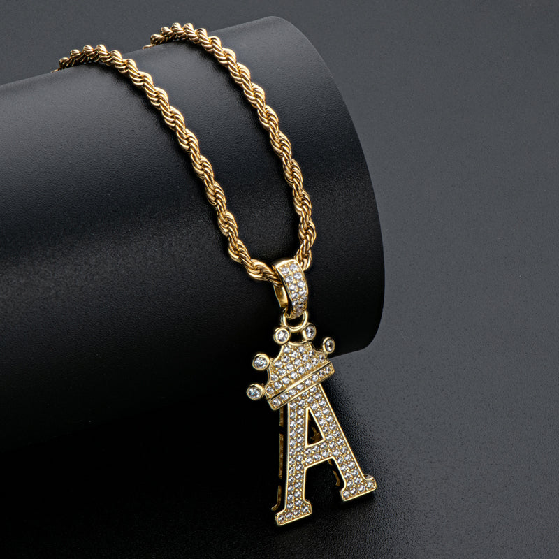 925 Sterling Silver Round Cut Created Diamond Hip Hop Micro Pave The Letter A Pendant Necklace 11