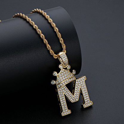 925 Sterling Silver The Letter M Created CZ Hip Hop Rope Chain Pendant Necklace 11