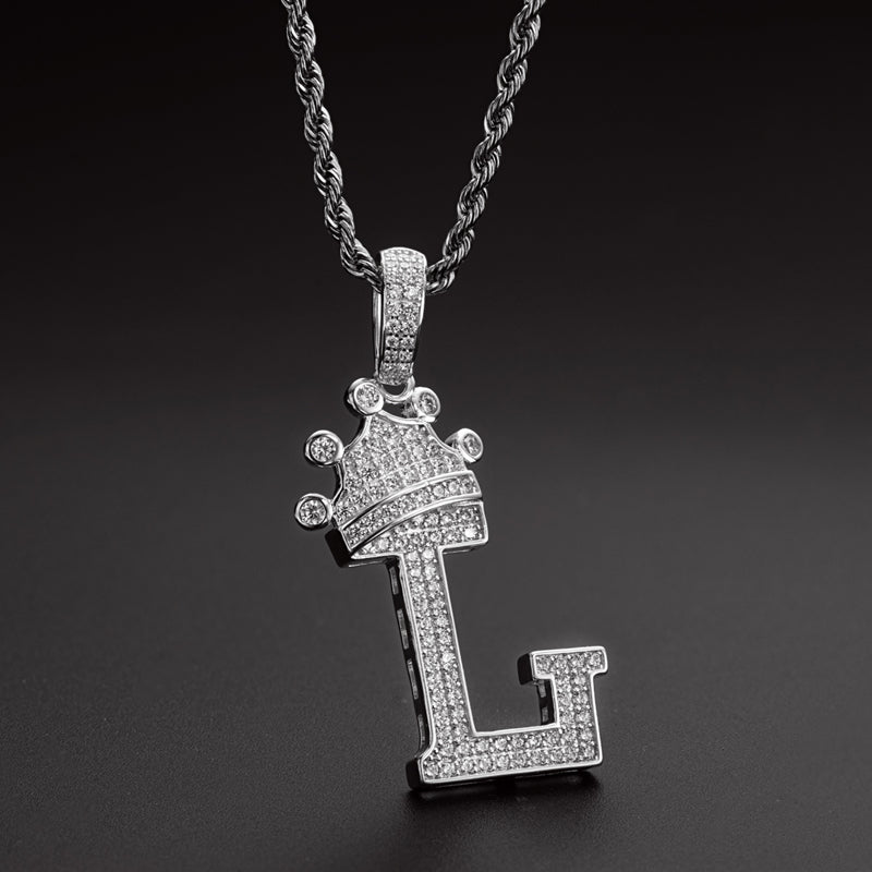 925 Sterling Silver Round Cut Created Diamond Hip Hop Micro Pave The Letter L Pendant Necklace 11