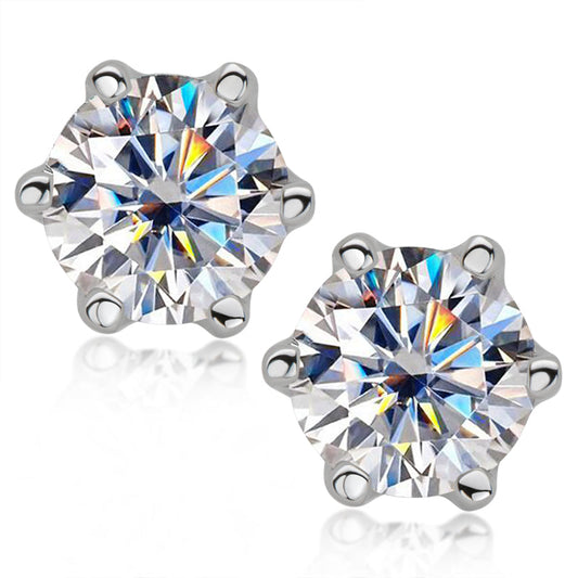 925 Sterling Silver Round Cut Cubic Zirconia Classic Stud Earrings 1