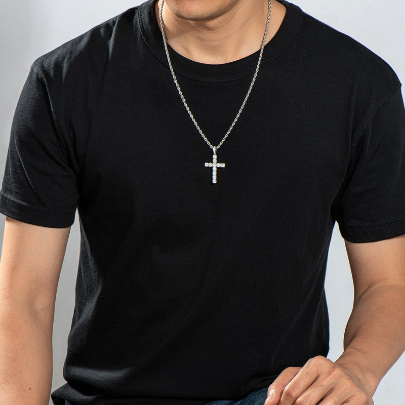 925 Sterling Silver Personalized Cross Long Chain Cool Men Pendant Necklace 12