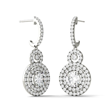 925 Sterling Sliver Round Cut Cubic Zirconia Halo Drop Earrings 4