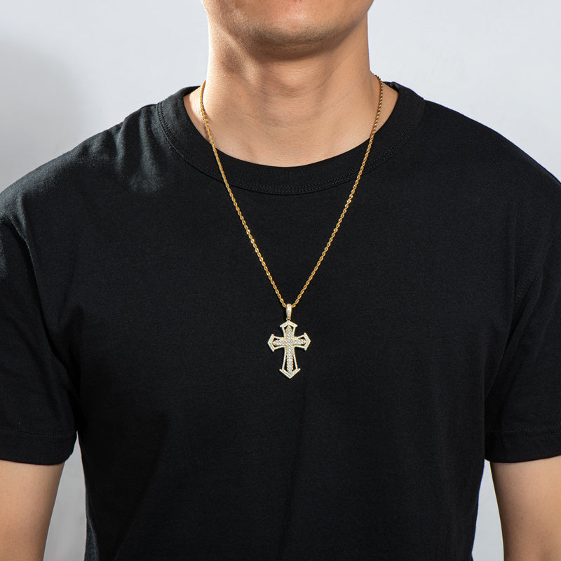 925 Sterling Silver Created Diamond Personalized Cross Luxury Hip Hop Pendant Necklace 13