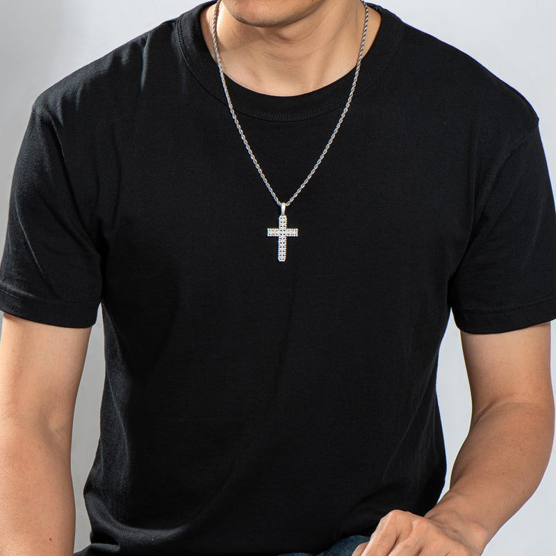 925 Sterling Silver Round Cut Created Diamond Personalized Cross Hip Hop Pendant Necklace 23.62'' 13