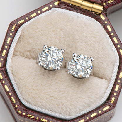 925 Sterling Silver Round Cut Cubic Zirconia Classic Stud Earrings 21