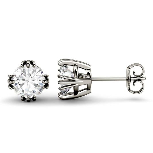 925 Sterling Sliver Round Cut Triple Prong Solitaire Stud Earrings 1