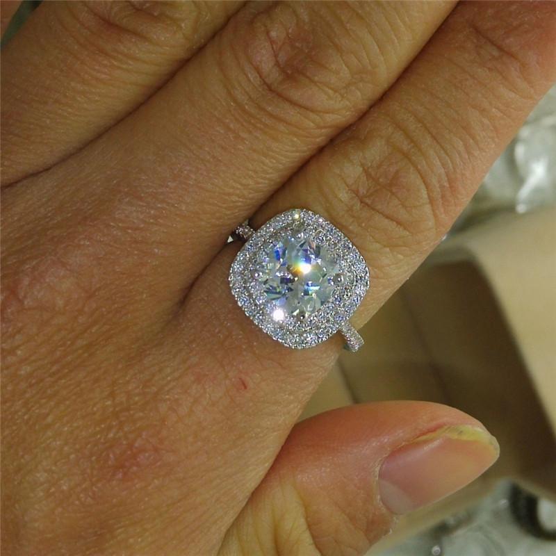 925 Sterling Silver Cushion Cut CZ Double Halo Ring 2