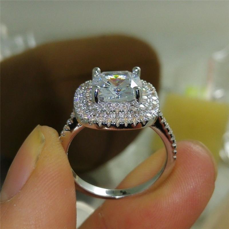 925 Sterling Silver Cushion Cut CZ Double Halo Ring 5