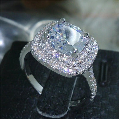 925 Sterling Silver Cushion Cut CZ Double Halo Ring 4