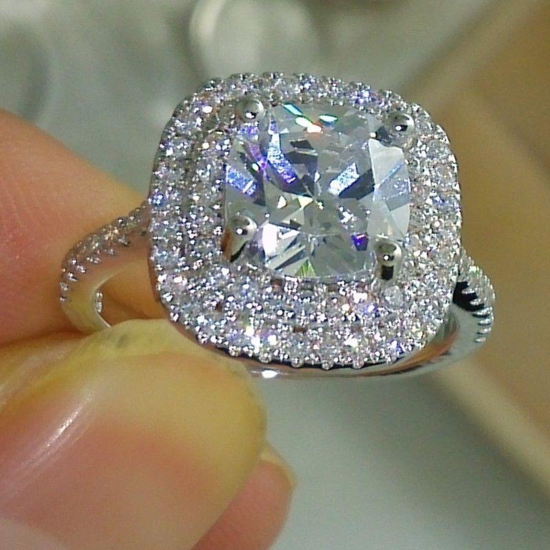 925 Sterling Silver Cushion Cut CZ Double Halo Ring 3