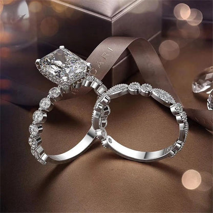 925 Sterling Silver Radiant Cut CZ Bridal Ring Sets 3