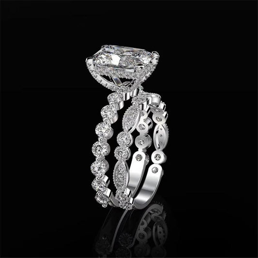 925 Sterling Silver Radiant Cut CZ Bridal Ring Sets 1