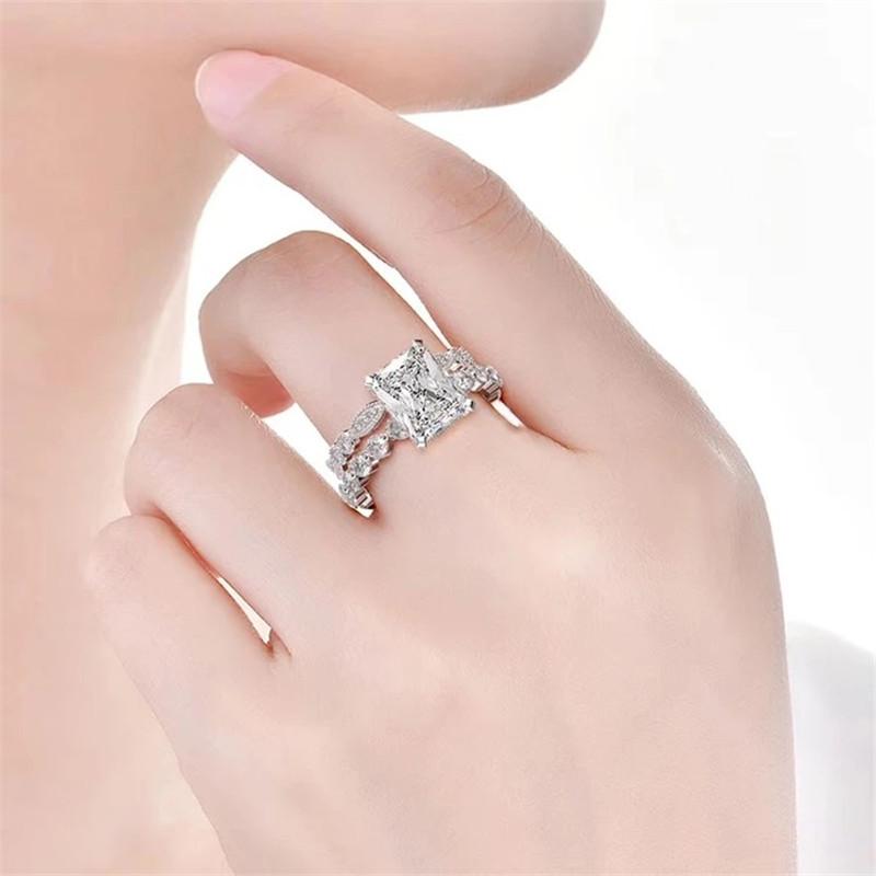 925 Sterling Silver Radiant Cut CZ Bridal Ring Sets 2